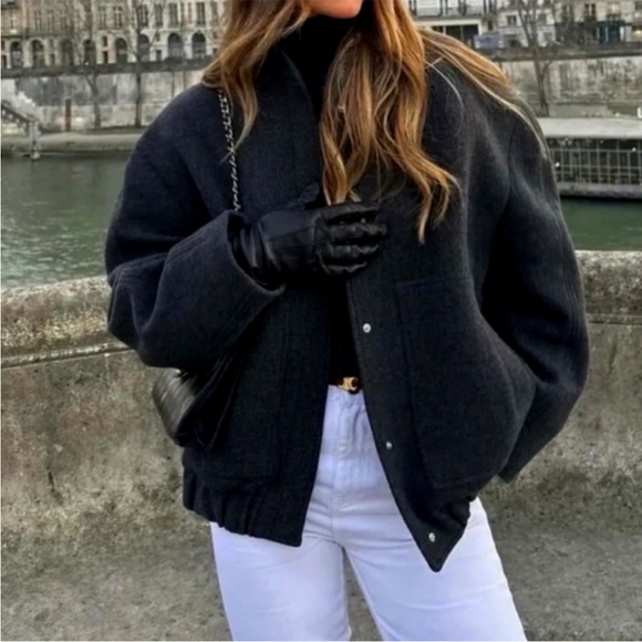 Zara Jackets & Blazers - ZARA Wool Blend Ovesized Bomber Jacket Black Women's Size M